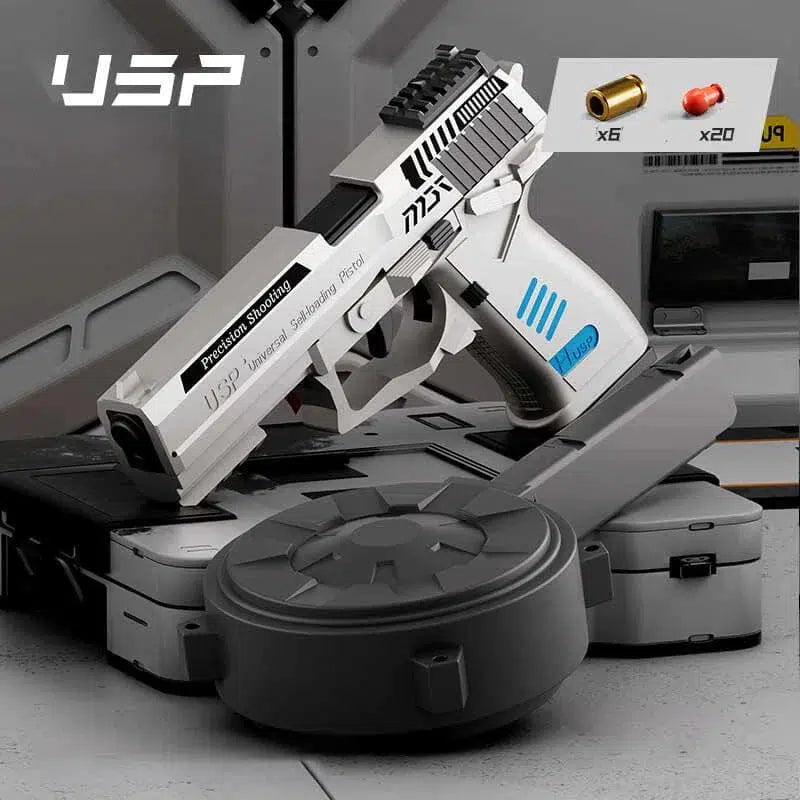 USP Semi-Auto Shell Ejecting Blaster Soft Bullet Toy Gun-m416gelblaster-white with drum-m416gelblaster