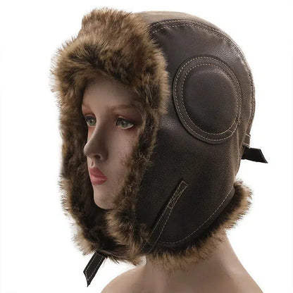 Men Bomber Winter Hats Russian Ushanka Cap with Goggles fleece Women Headgear Faux Leather Fur Snow-clothing-Biu Blaster-02-Uenel