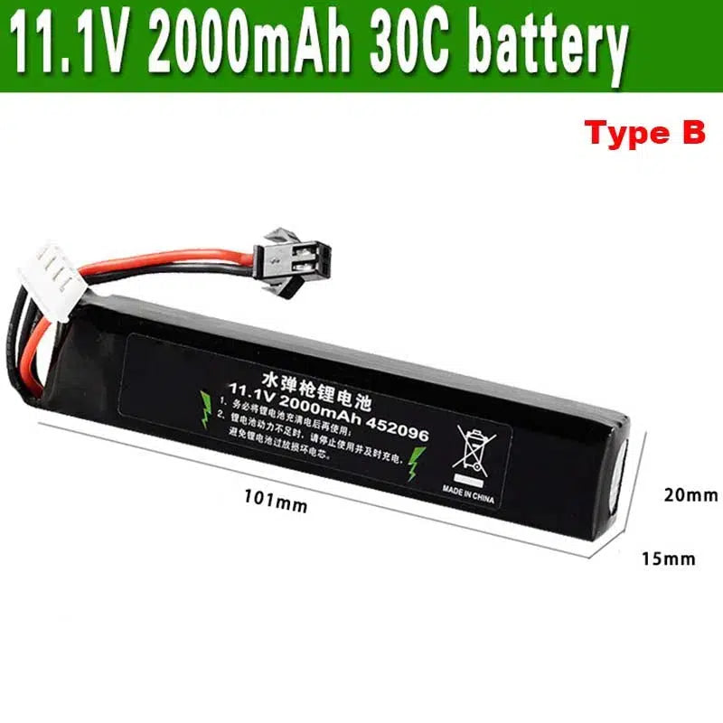 HJ SM Plug 30C Li-ion Battery 7.4/11.1V 2000mah-m416gelblaster-11.1v 2000mah-m416gelblaster