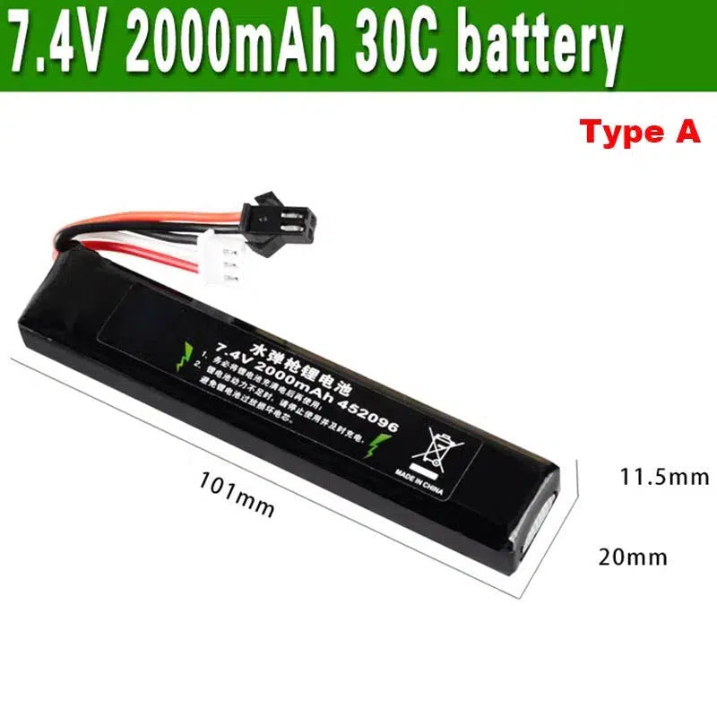 HJ SM Plug 30C Li-ion Battery 7.4/11.1V 2000mah-m416gelblaster-7.4v 2000mah-m416gelblaster