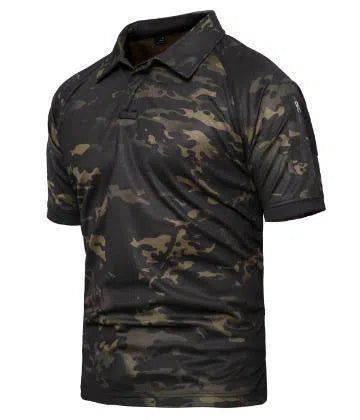 Tactical T-shirt Quick Dry Outdoor Breathable Sports Polo Shirt Lapel Short Sleeve Mountaineering on Foot Combat-Biu Blaster-Auburn- Biu Blaster