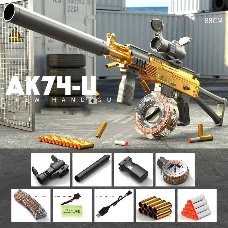 Handi AK74u Electric Auto Cartridge Shell Ejecting Nerf Blaster-m416gelblaster-gold-m416gelblaster