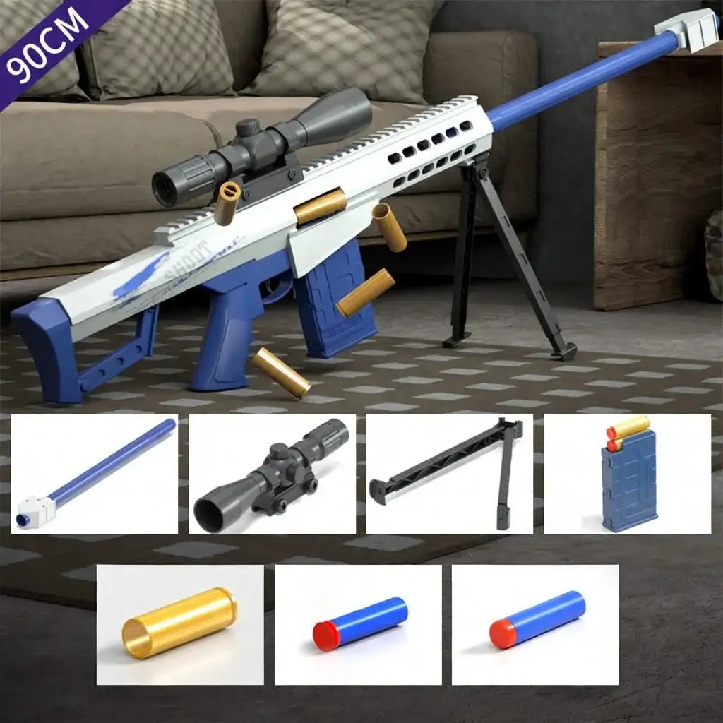 LuoChen Manual Shell Eject Mag-Fed Barrett Foam Dart Gun-m416gelblaster-white blue-m416gelblaster