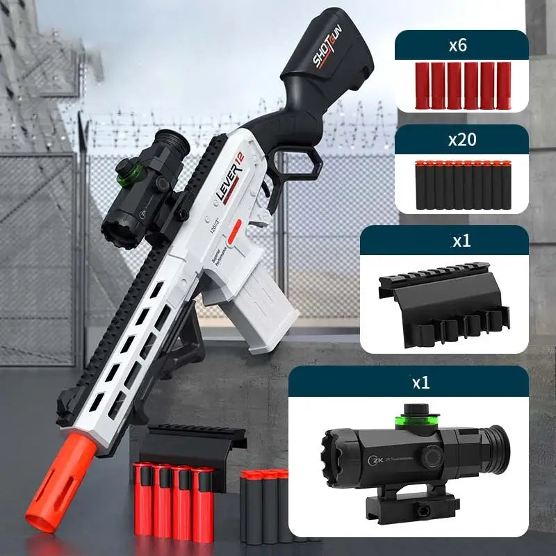Lever12 Mag Fed Lever Action Nerf Shotgun Blaster with Shell Ejection-m416gelblaster-white-m416gelblaster
