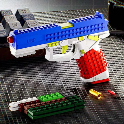 USP DIY Building Block Shell-Ejecting Toy Gun Soft Bullet Pistol-m416gelblaster-blue white-m416gelblaster