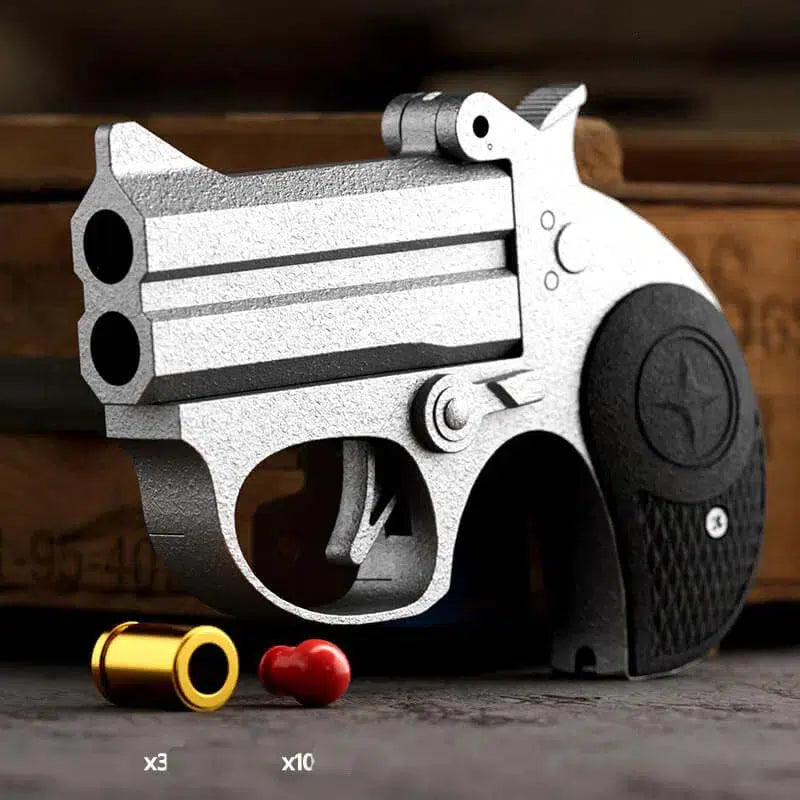 Double Barrel Metal Derringer Rubber Bullet Toy Gun-m416gelblaster-silver-m416gelblaster