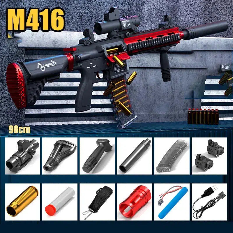 Manual/Electric Shell Ejecting M416 Toy Gun Foam Blaster-m416gelblaster-electric red 98cm-m416gelblaster