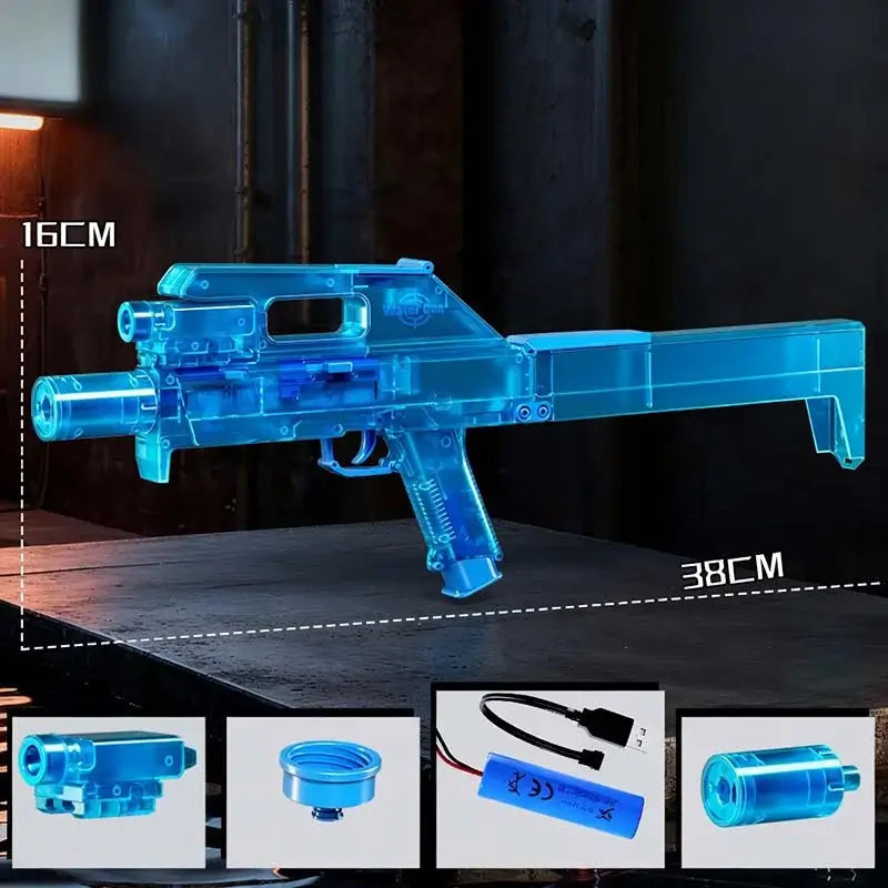 Electric Transparent FMG9 Foldable Water Gun-m416gelblaster-blue-m416gelblaster