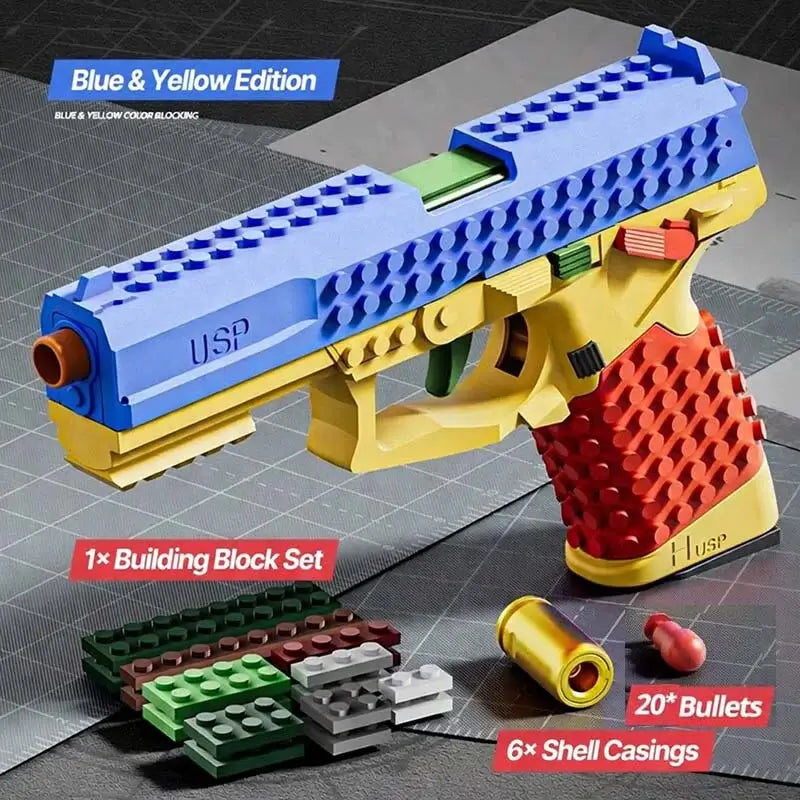 USP DIY Building Block Shell-Ejecting Toy Gun Soft Bullet Pistol-m416gelblaster-blue yellow-m416gelblaster