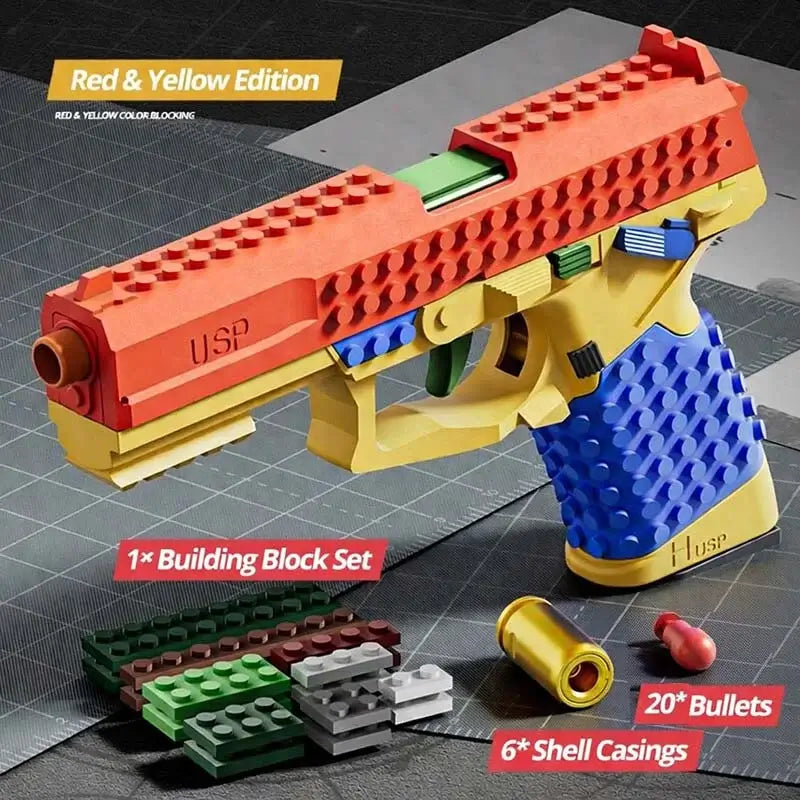USP DIY Building Block Shell-Ejecting Toy Gun Soft Bullet Pistol-m416gelblaster-red yellow-m416gelblaster